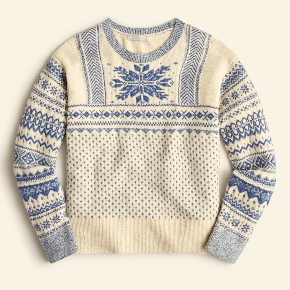 Fair Isle snowflake crewneck sweater- wool blend